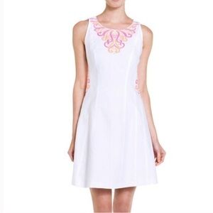 Laundry by Shelli Segal embroidered linen dress womens‎ size 6 white orange pink